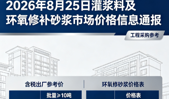 七台河2026年8月25日灌浆料及环氧修补砂浆市场价格信息通报
